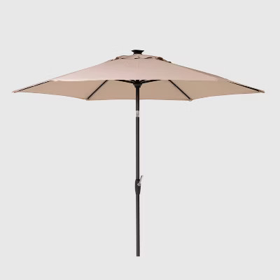 9' Round Solar Patio Umbrella DuraSeason Fabric™ - Black Pole - Threshold™ | Target