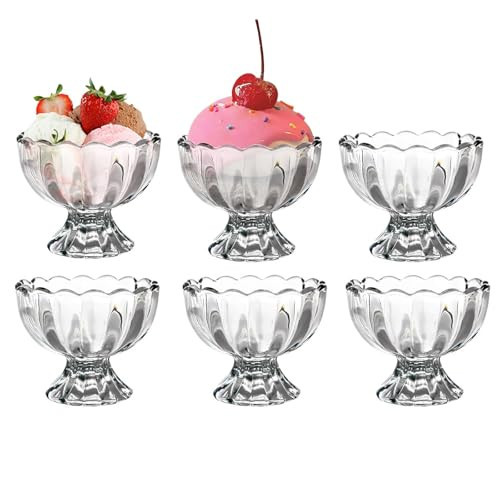 Vintage Glass Dessert Bowls, Ice Cream cups, 5oz Dessert cups, for Sundae, Fruit, Ice Cream, Pudding, small snacks,Condiment (6) | Amazon (US)