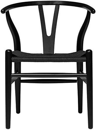 Hans Wegner Wishbone Style Woven Seat Chair (Black with Black Cord) | Amazon (US)