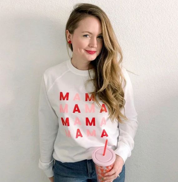 MAMA x 4 (Pink and Red) | Valentine's Day Shirt Womens | Valentine's Day Gift | Lightweight Pullo... | Etsy (US)