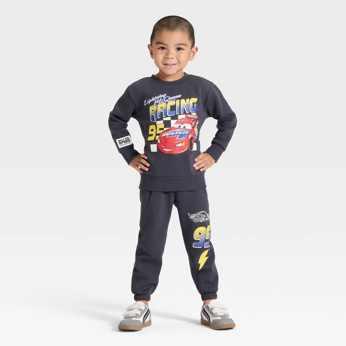 Toddler Boys' 2pc Disney Cars Lightning McQueen Racing Fleece Pullover and Bottom Set - Black | Target