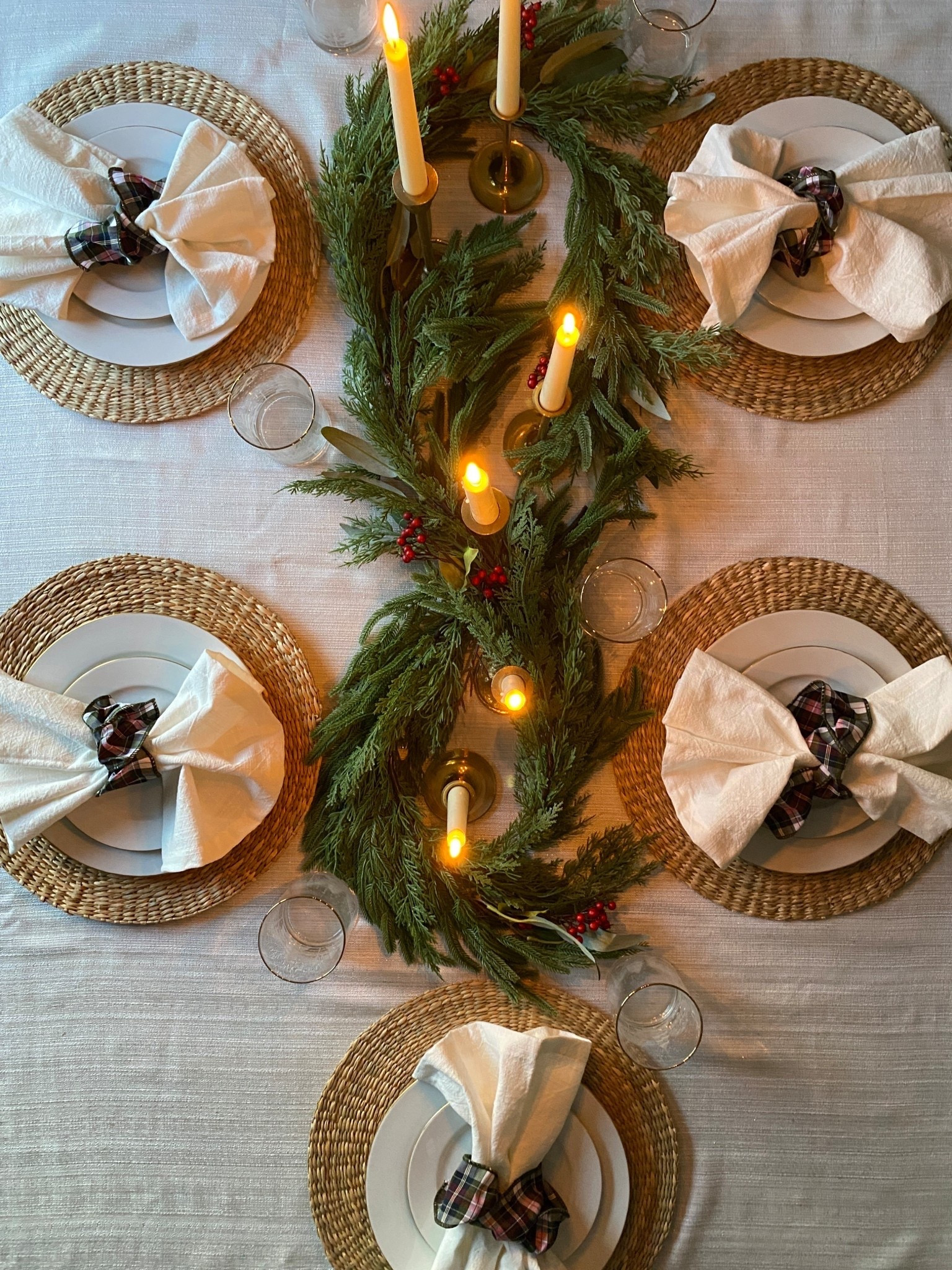 Fall tablescape or holiday table setting. Perfect for Thanksgiving, family dinner party or Christmas dinner. Complete the look with candlesticks, tablecloth, napkin rings, chargers, and greenery. #christmastable #holidayhosting 

#LTKHome #LTKSeasonal #LTKParties