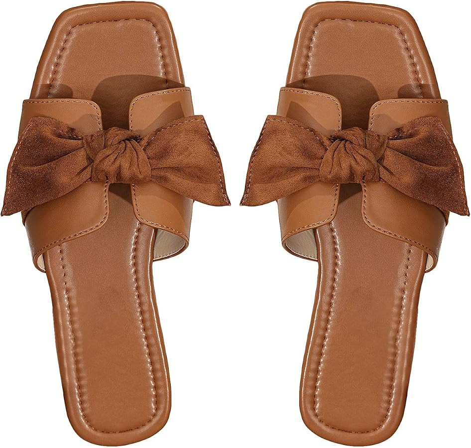 GORGLITTER Women's Bow Sandals Slip On Open Toe Summer Slide Shoes | Amazon (US)