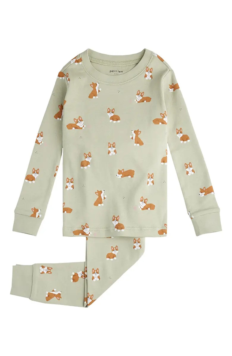 Kids' Corgi Print Organic Cotton Fitted Two-Piece PajamasPetit LemToddler & Little Girl | Nordstrom