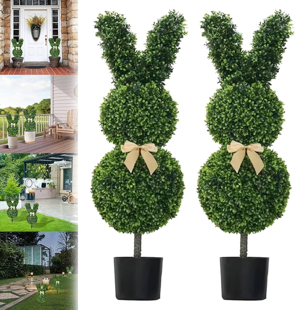 Topiary Bunny Outdoor, Artificial Bunny-Shaped Topiary Tree, Runnies Shaped Topiary Trees, Weatherproof Artificial Plants, Easter Rabbit Boxwood Topiaries Plant for Indoor Outdoor Home Porch Decor(Rab | Amazon (US)