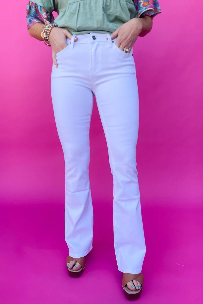 White Mid Rise Stretch Flare Jeans | Shop Style Your Senses