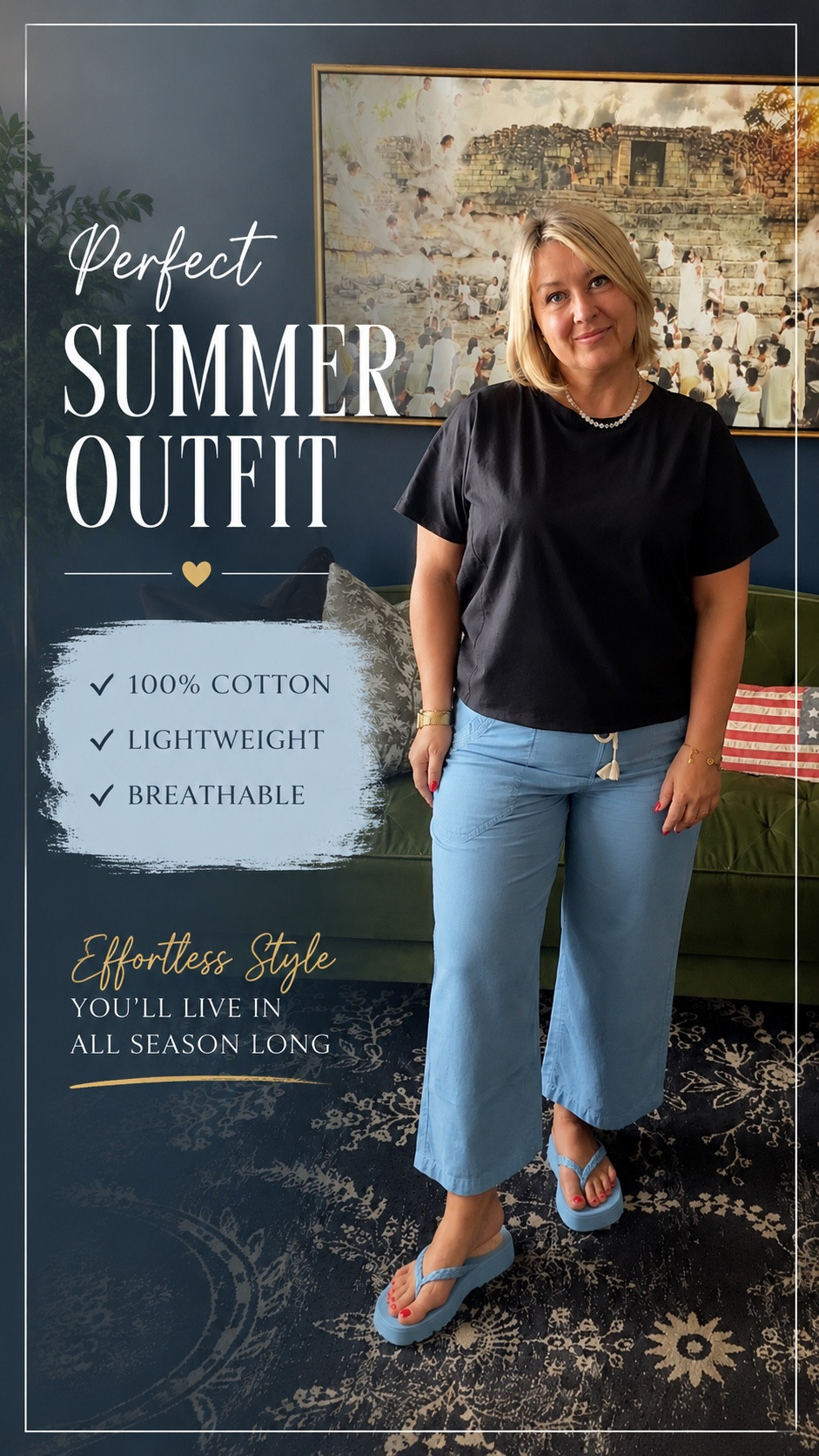 The kind of outfit you’ll reach for all summer long ☀️
100% cotton, lightweight, breathable, and so comfortable for warm days. Easy to dress up with wedges or keep casual with flip-flops. I love finding pieces that feel good, look cute, and actually work for real life.
Everything is linked in my bio for easy shopping! 🤍✨
-
midsize summer fashion over 50, breathable cotton outfit, lightweight summer clothes, casual chic style, comfortable summer fashion, women over 50 style inspiration, everyday midsize outfits, affordable summer wardrobe, cotton wide leg pants, link in bio to shop ✨