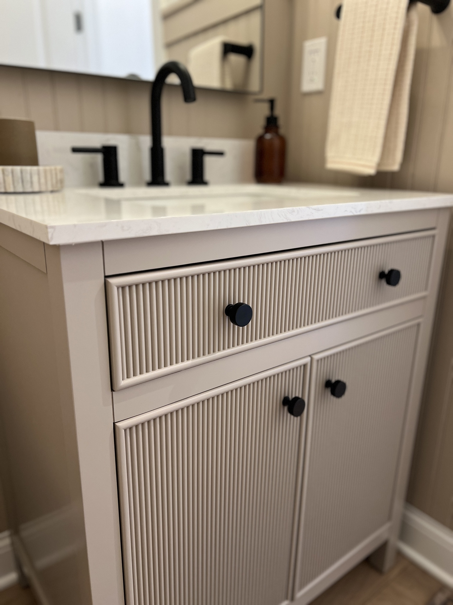New Bathroom Vanity on sale! 

designer look for less, fluted vanity, griege, beige, taupe, fluted detail 

#LTKsalealert #LTKhome