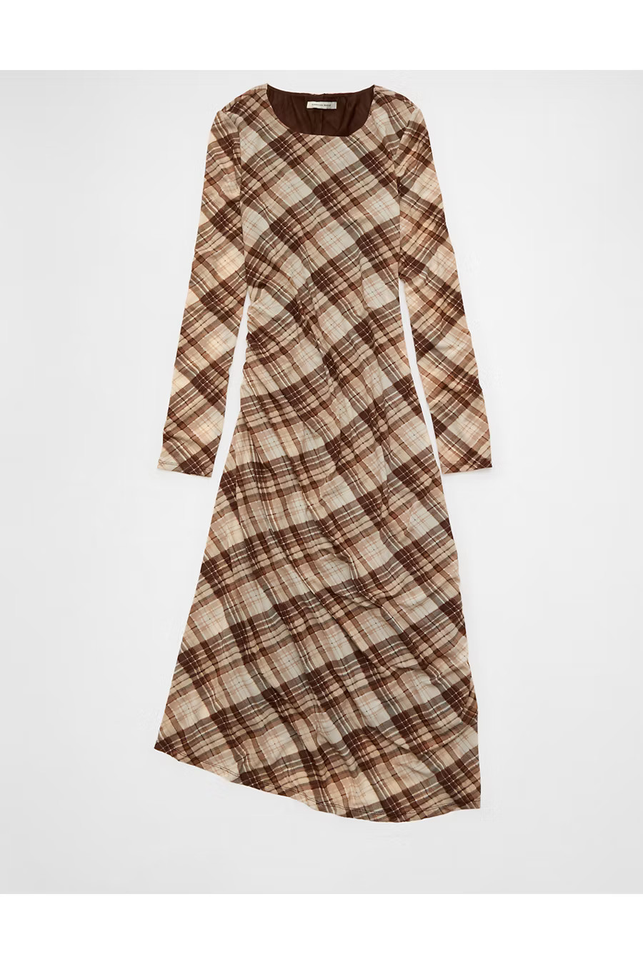 AE Asymmetrical Hem Midi Dress Women's Brown L | American Eagle Outfitters (US & CA)