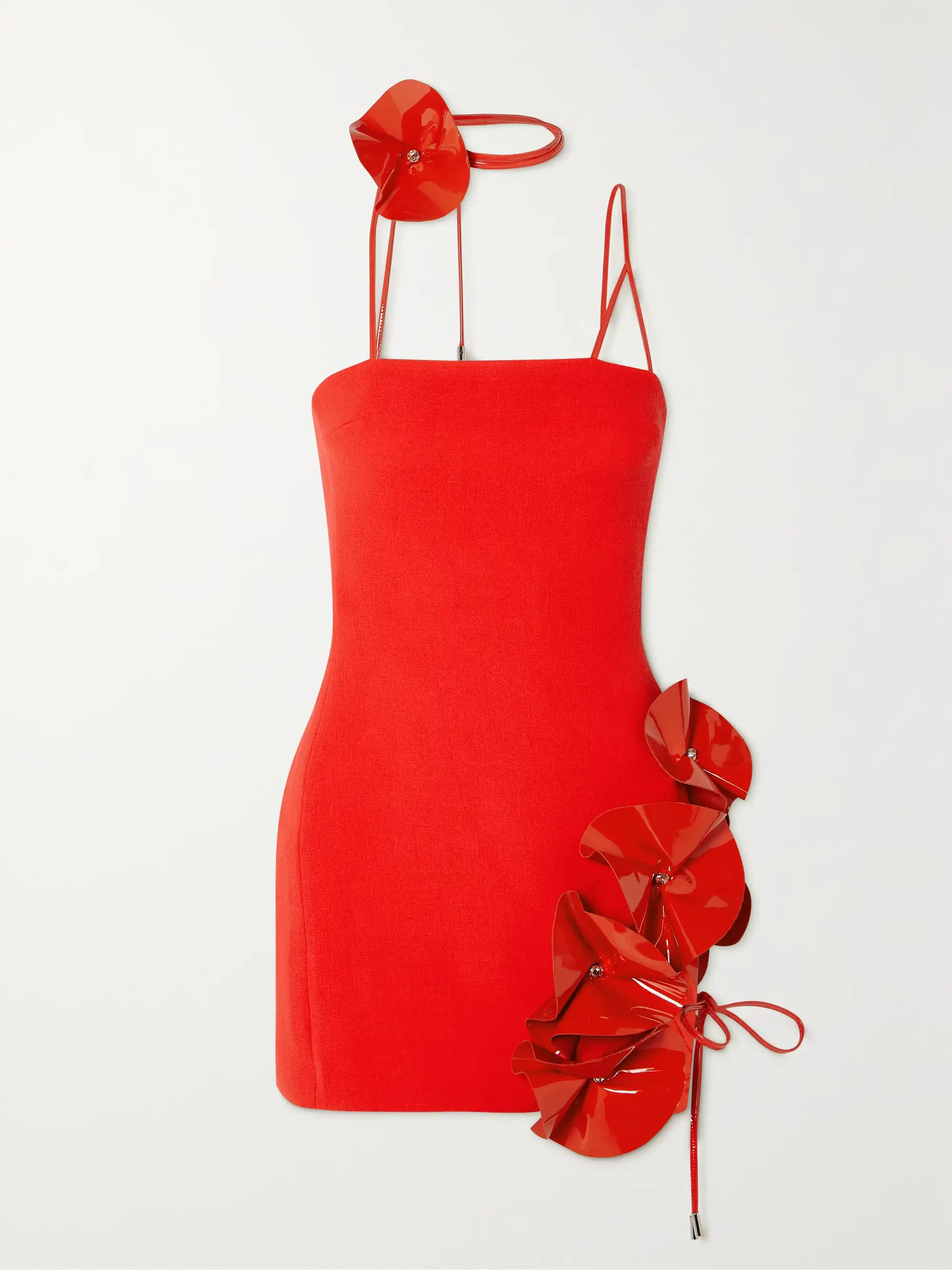 Crystal-embellished appliquéd patent-leather and wool-crepe mini dress | NET-A-PORTER (UK & EU)