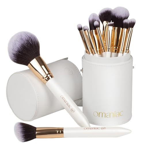 OMANIAC Makeup Brush Set Professional, 12 Pearlescent Wood Handle Makeup Brushes, Premium Cruelty-Free Synthetic Fiber Hair, Travel Make up Brushes Set with Case (White). | Amazon (US)
