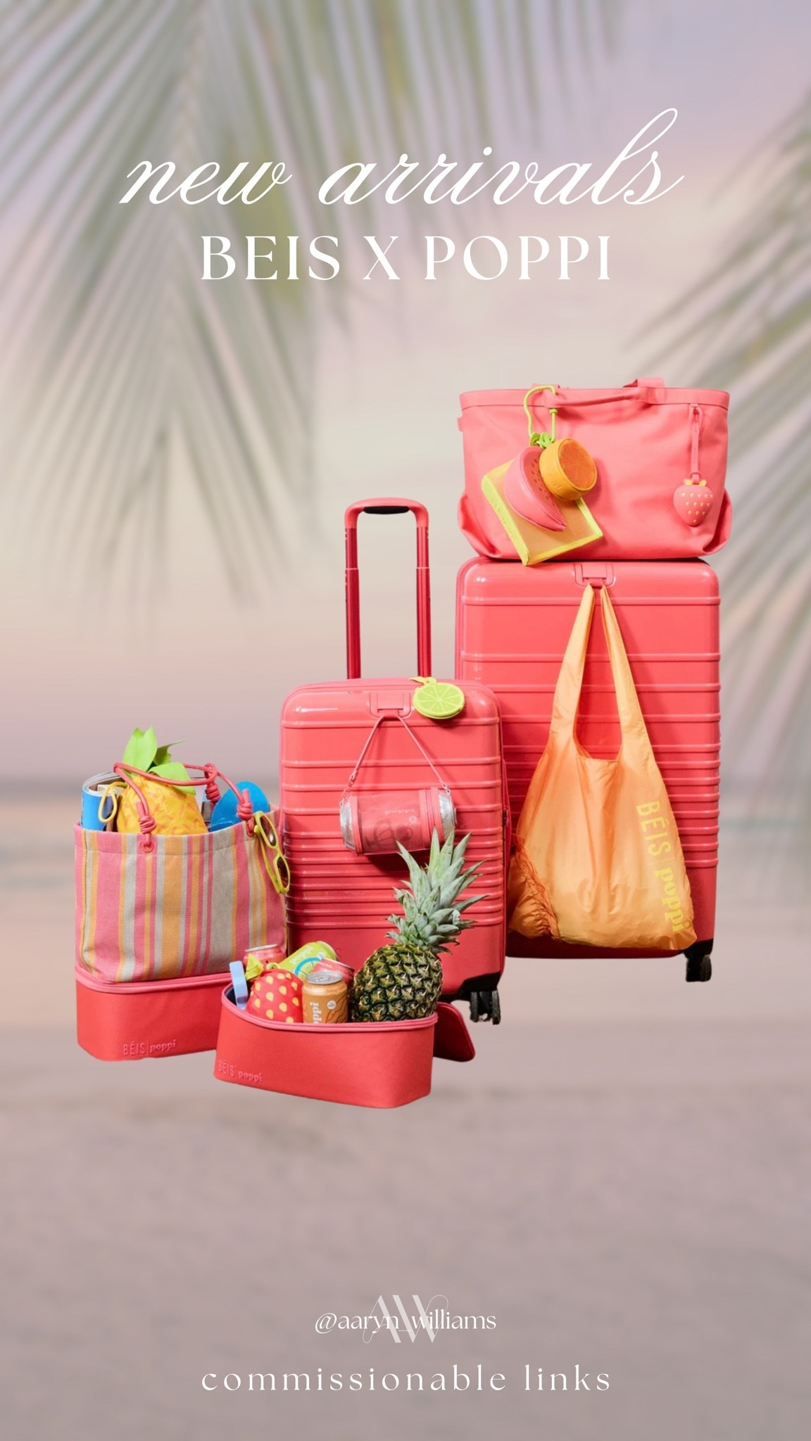 forever loyal to my beis luggage 🤍✈️ it’s seriously the best travel investment and this poppi collab might be their cutest drop yet 🍓🍊 linked all my favorites because i’m obsessed with every single piece lately ☀️