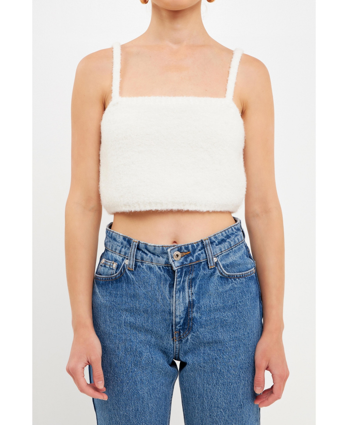 English Factory Women's Fuzzy Knit Tank Top - Cream | Macy's