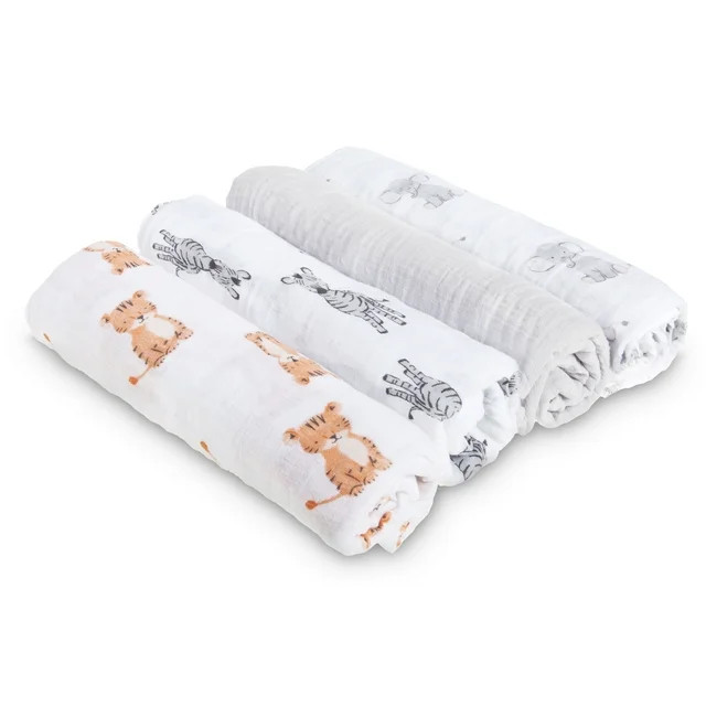 Aden + Anais™ Essentials, Cotton Muslin Swaddle Blanket, Safari Babes, Unisex, Infants, 4-Pack | Walmart (US)