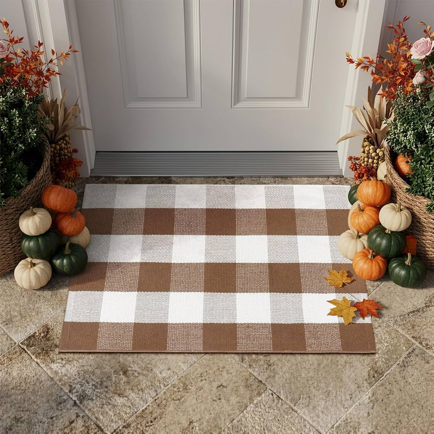 LEEVAN Buffalo Plaid Outdoor Rug, 2x3 Fall Front Porch Rugs Doormat Decor | Amazon (US)