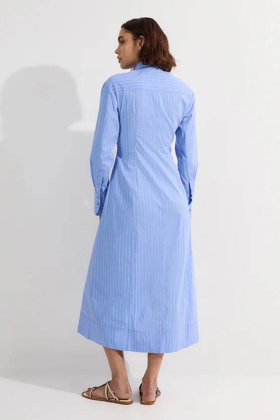 Petite Stripe Cotton Rosette Woven Shirt Maxi Dress | Karen Millen US