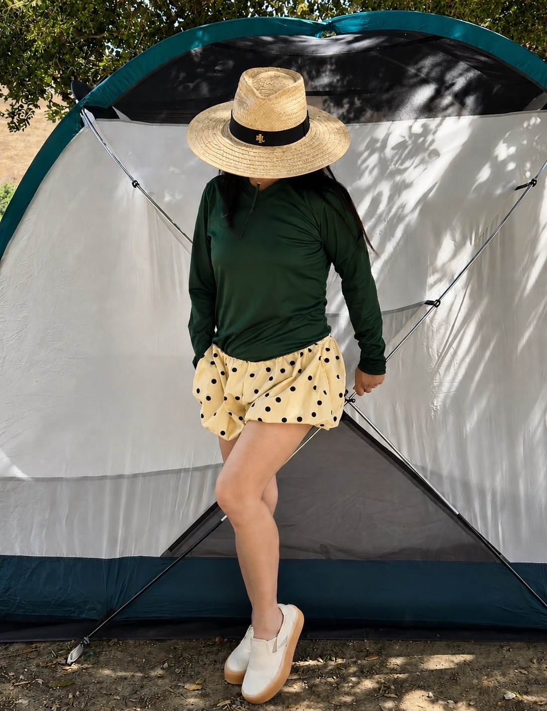 Easy campsite style, but make it cute. 🌿

This look is all about mixing real outdoor pieces with a playful picnic-inspired outfit. The REI tent keeps it practical for camping, while the straw hat, green pullover, polka dot shorts, and clean slip-ons make the whole moment feel fun, relaxed, and a little editorial.

Perfect for a summer camping trip, a picnic weekend, or just an easy outdoor getaway.

Shop my camping style + outdoor essentials on LTK. 🤍

#LTKStyle #LTKSummer #LTKOutdoor #CampingStyle #OutdoorStyle #PicnicStyle #SummerOutfit #StrawHat #CampingTent #REI #WeekendGetaway #FourthOfJuly

#LTKdayinmylife #LTKTravel