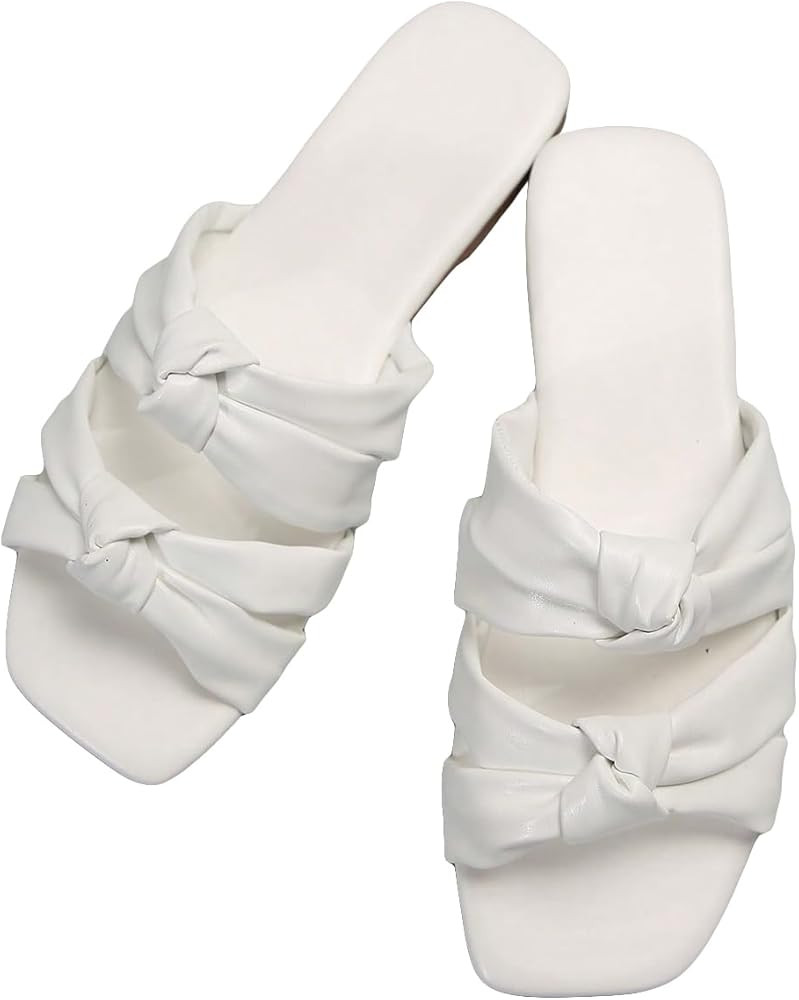 GORGLITTER Women's Dressy Sandals Knot Strap Flat Sanals PU Leather Slip On Slides Sandals | Amazon (US)