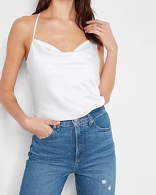 Satin Racerback Cowl Neck Cami Top | Express