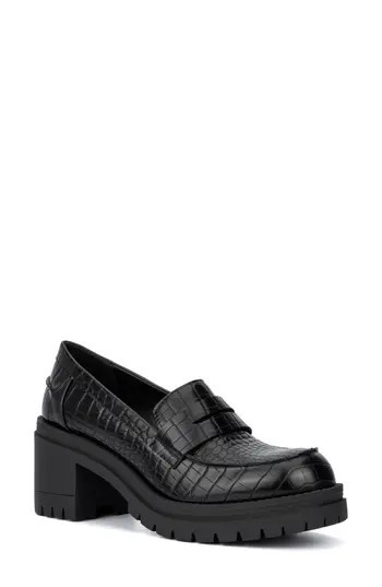 NEW YORK AND COMPANY Penni Croc Embossed Platform Loafer in Black at Nordstrom Rack, Size 8.5 | Nordstrom Rack