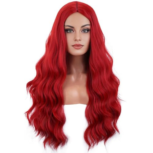 BERON Red Wig Long Curly Wig Bright Red Wigs Long Wavy Wigs for Women Synthetic Hair for Daily Party | Amazon (US)