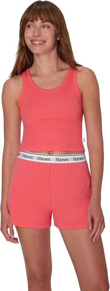 Hanes Women's Originals Comfywear Rib Crop Tank and Sleep Shorts, 2-Piece Set | Amazon (US)