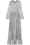 Click for more info about Ruffled plissé silk-blend lamé gown