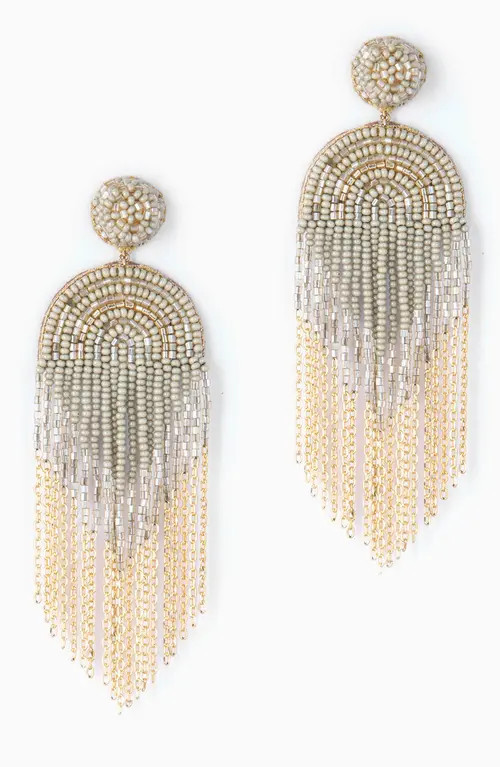 Deepa Gurnani Circe Beaded Fringe Drop Earrings in Green at Nordstrom | Nordstrom