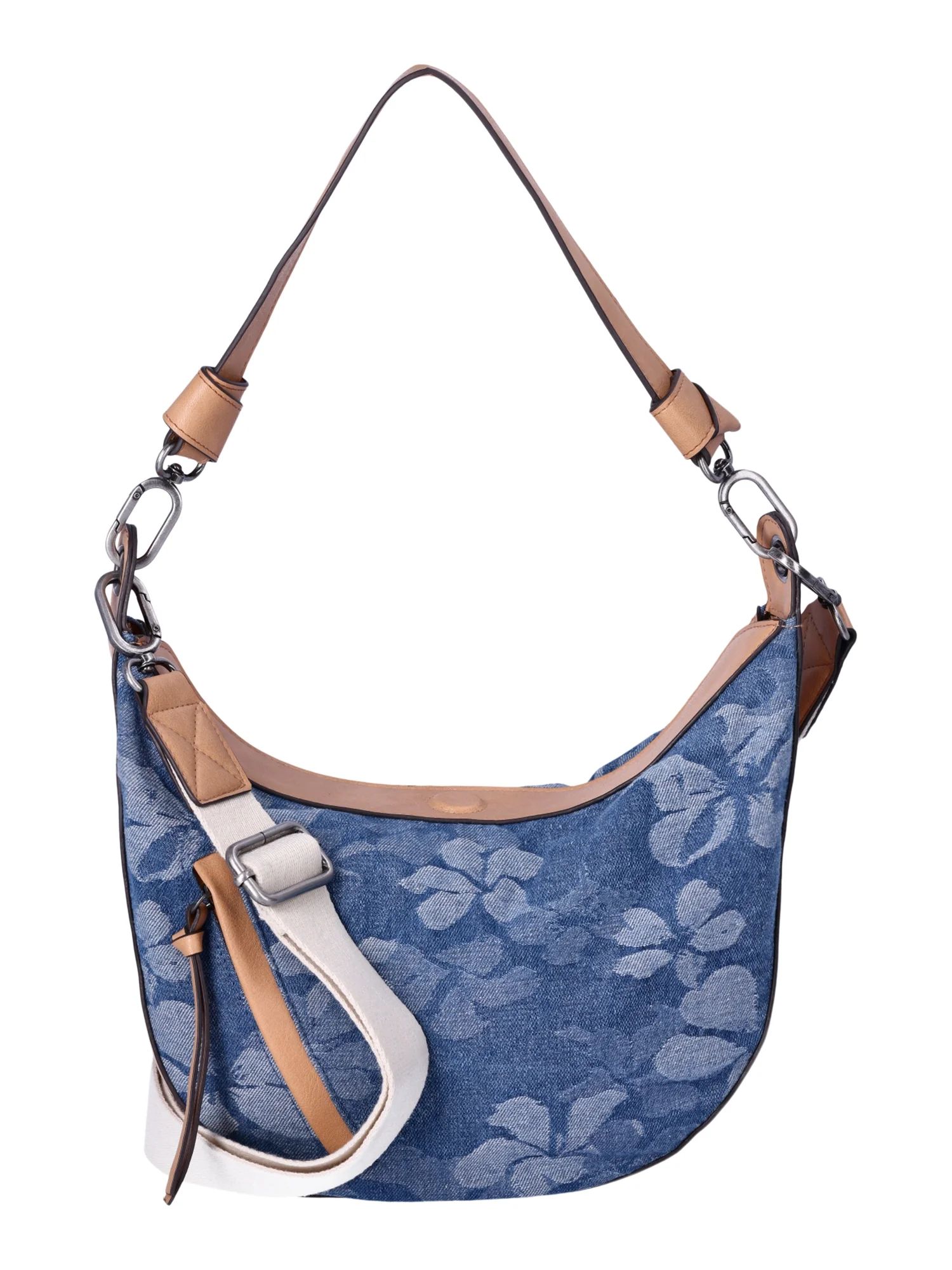 Time and Tru Women's Selena Hobo Crossbody Bag, Floral Denim - Walmart.com | Walmart (US)