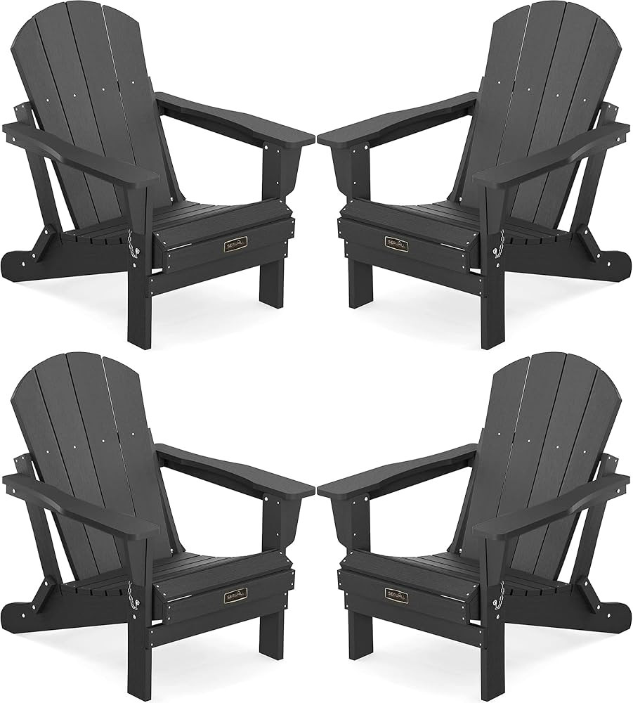 SERWALL Foldable Adirondack Chair Set of 4 for Patio Garden Outdoors Fire Pit-Black | Amazon (US)