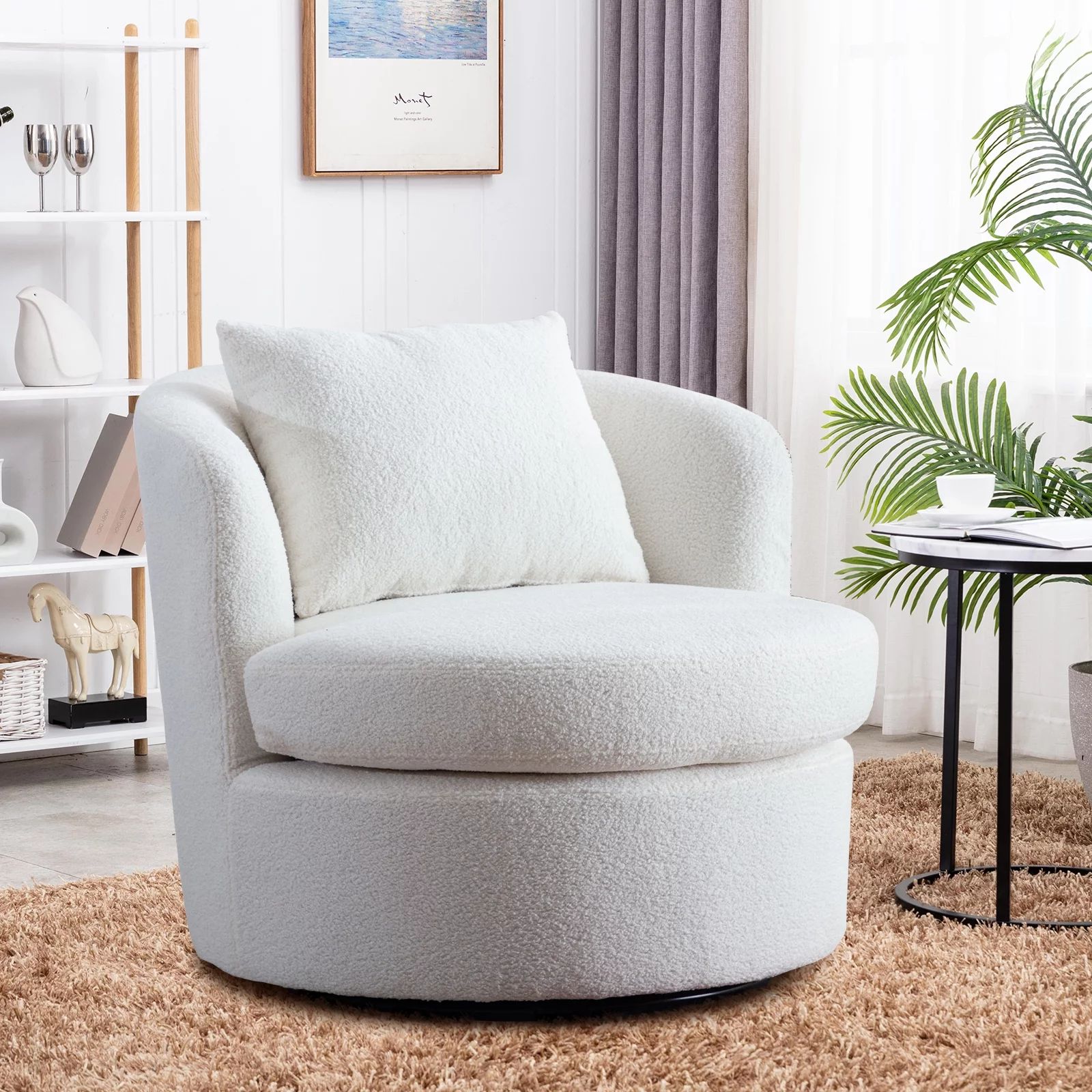 Ebello Swivel Accent Chair with Lamb Wool Fabric for Adult, Plump Pillow, Detachable Cushion, Whi... | Walmart (US)