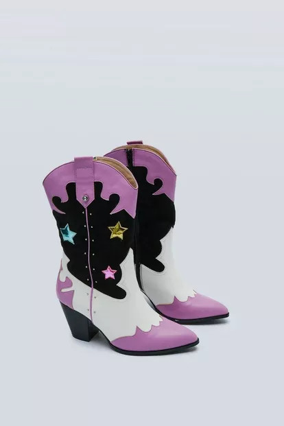 Faux Leather & Suede Heeld Western Boot | Nasty Gal (US)