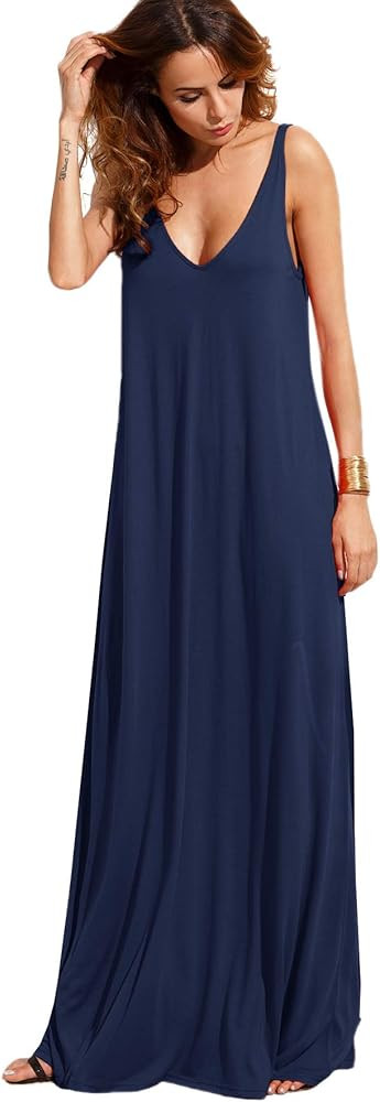 Verdusa Women's Casual Sleeveless Deep V Neck Summer Beach Maxi Long Dress | Amazon (US)