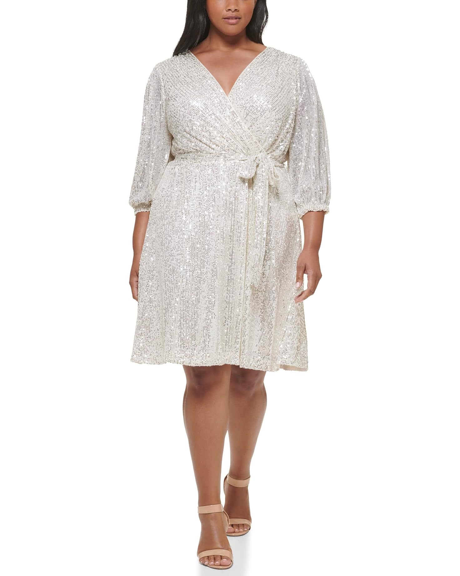 Plus Size Long Sleeve Sequin Surplice Faux Wrap | Zappos