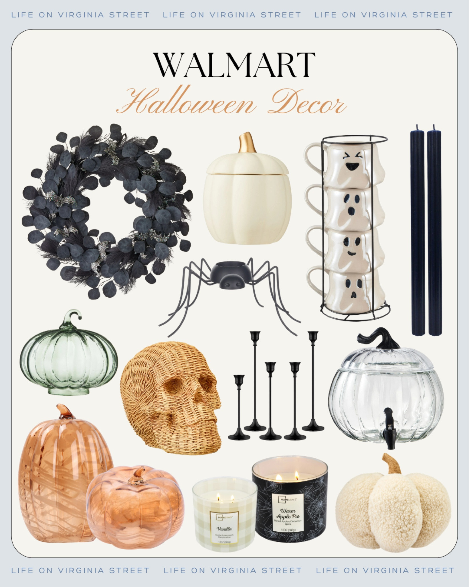 The cutest Halloween decor from Walmart including a black wreath, rattan style skull, ghost mugs, a glass pumpkin drink dispenser, Candle tapers, fall candle scents, pumpkin decor, a spider candle holder and more!
.
#ltkhome #ltkseasonal #ltkfindsunder50 #ltkfindsunder100 #ltkstyletip #ltksalealert Halloween decor, cute Halloween decorating ideas

#LTKSeasonal #LTKHome #LTKFindsUnder50