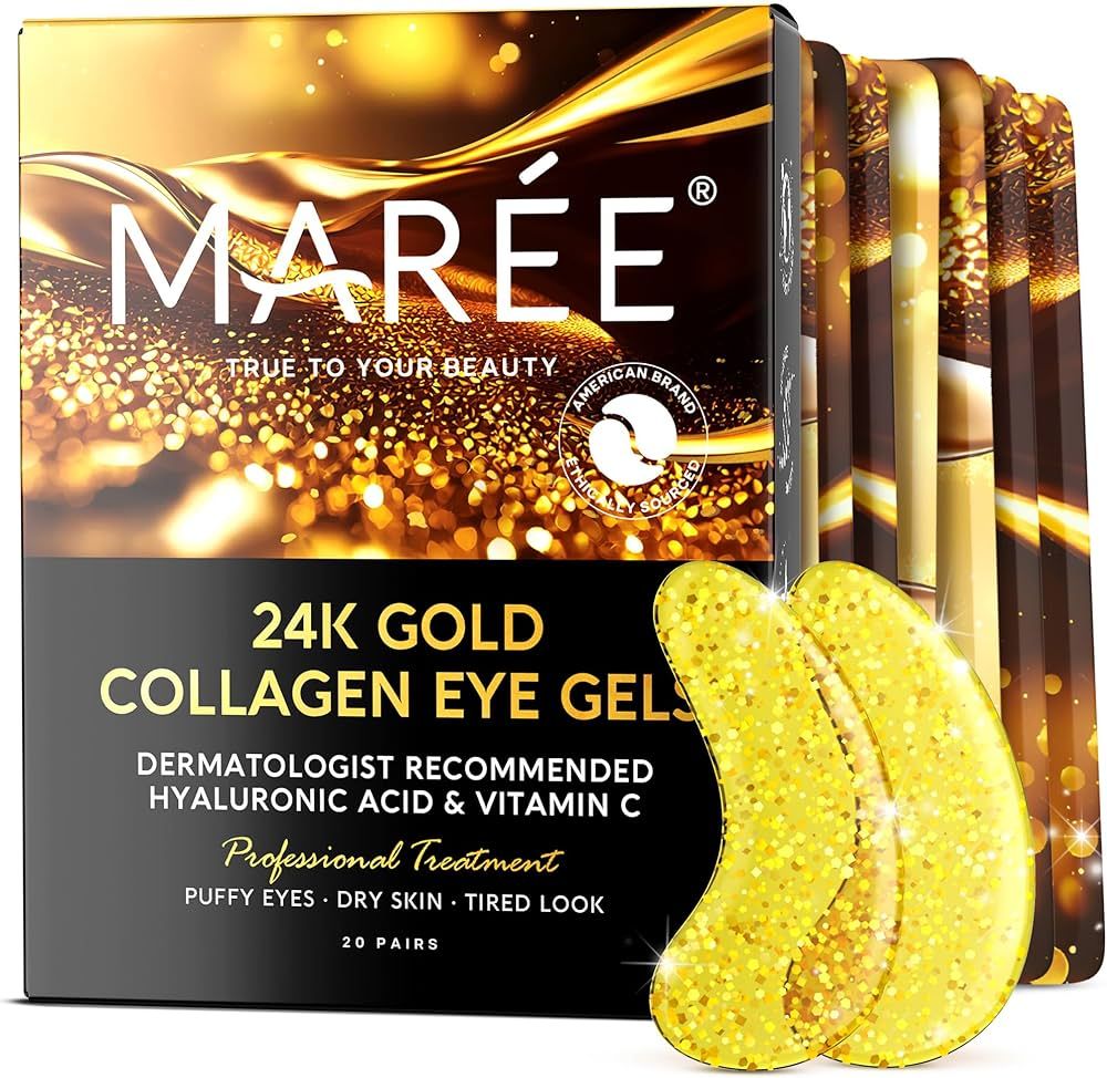 MAREE Under Eye Patches (20 Pairs) - 24K Gold Eye Patches for Puffy Eyes, Dark Circles, Eye Bags ... | Amazon (US)