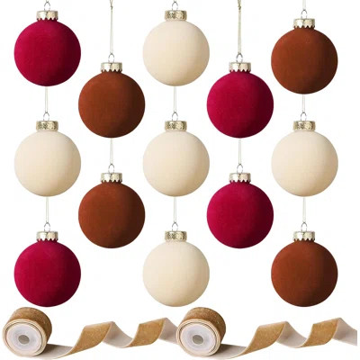 Christmas Decorations Indoor Ornaments: 15pcs Large Flocked Velvet Xmas Tree Decorations, 3.15" Red Brown Beige Ball Ornament Decor for Tree Fireplac | Wayfair North America