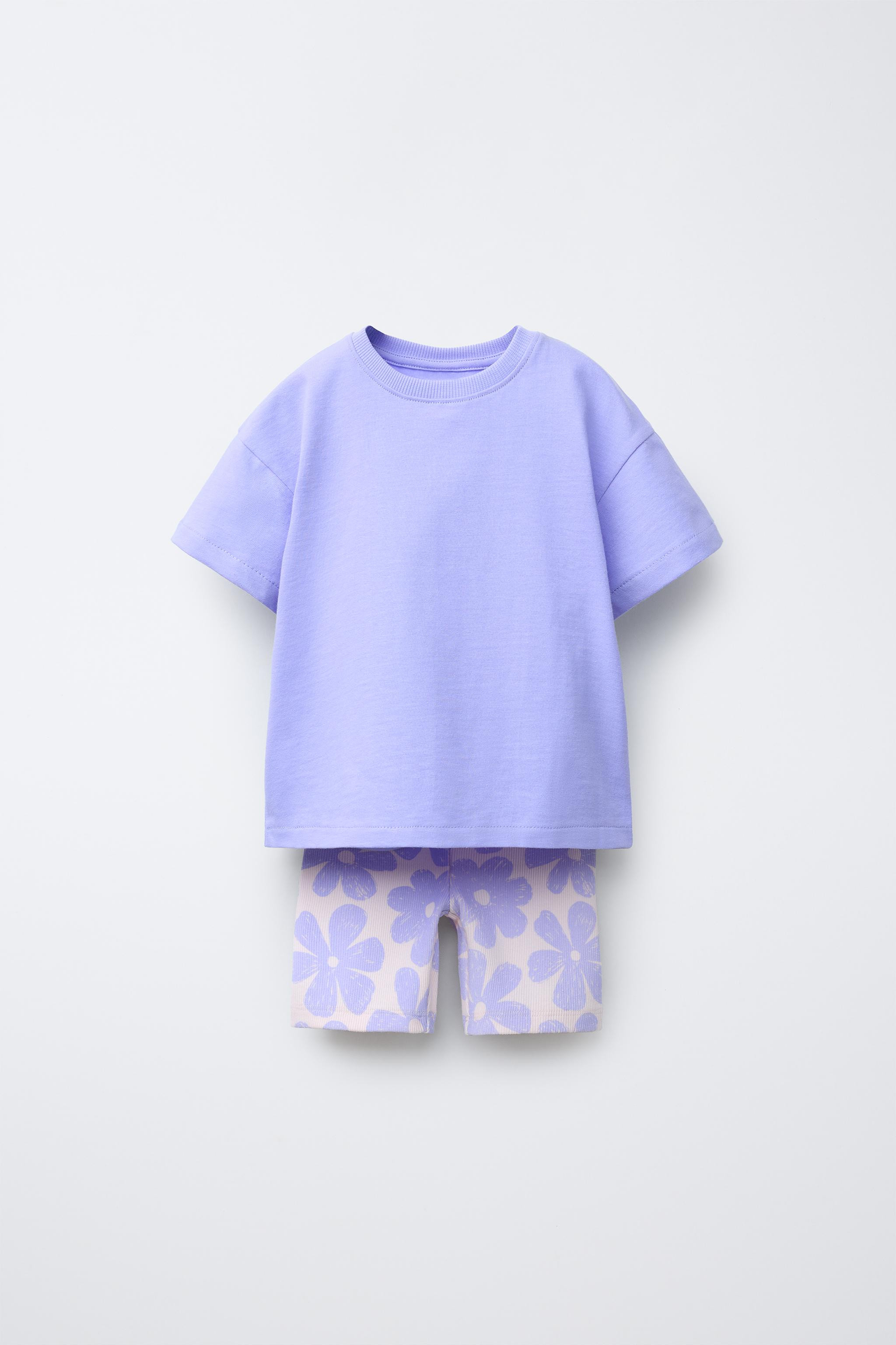 PLAIN T-SHIRT AND PRINTED BIKE SHORTS SET | Zara US