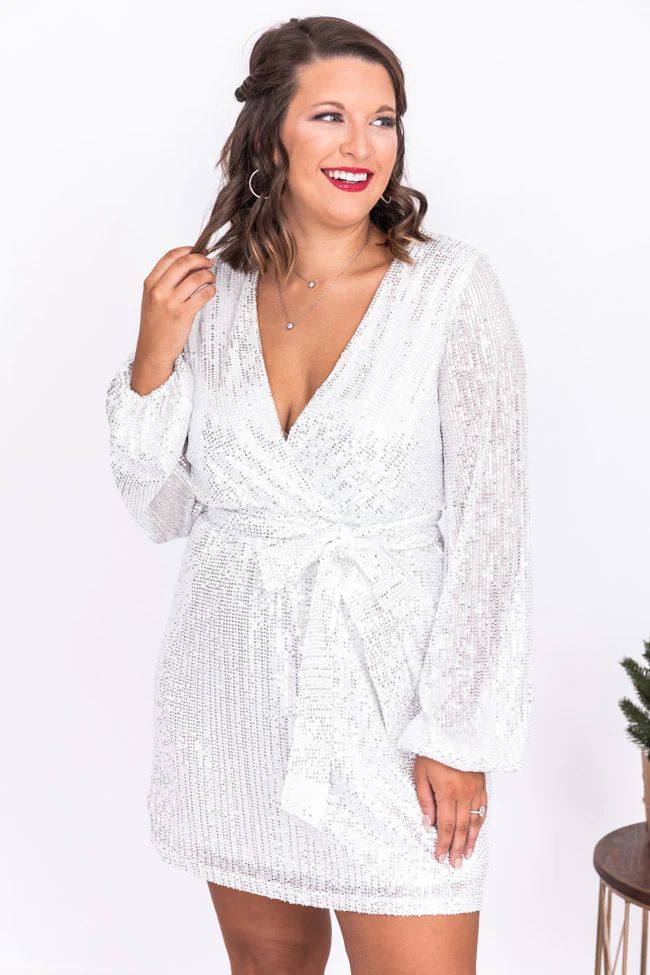 A Grand Party Silver Sequin Wrap Dress | The Pink Lily Boutique