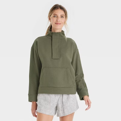 Women's Quarter Zip Sweatshirt - A New Day™ Olive Green S | Target