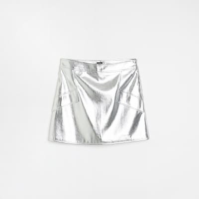 Silver metallic faux leather mini skirt | River Island (UK & IE)