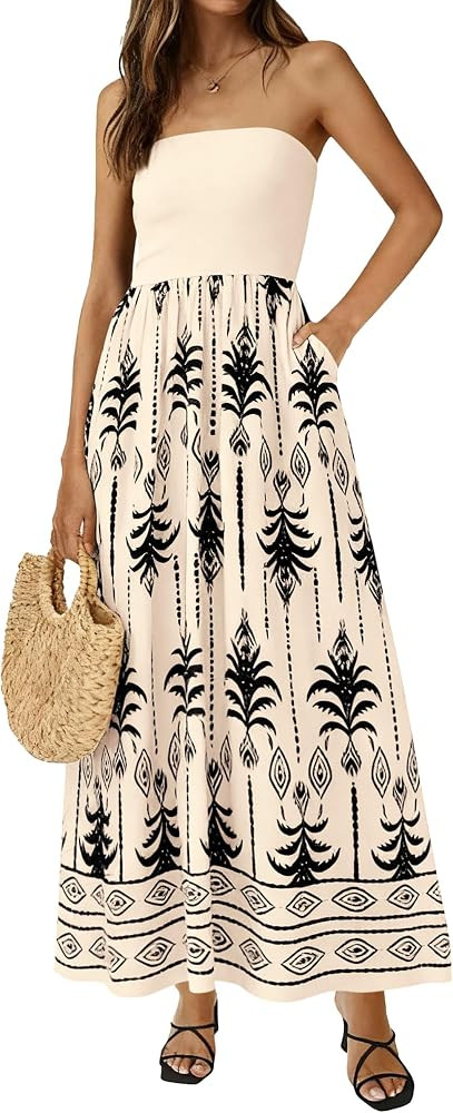PRETTYGARDEN Women's Strapless Maxi Dress 2026 Summer Floral Tube Top Dress Long Flowy Boho Beach... | Amazon (US)