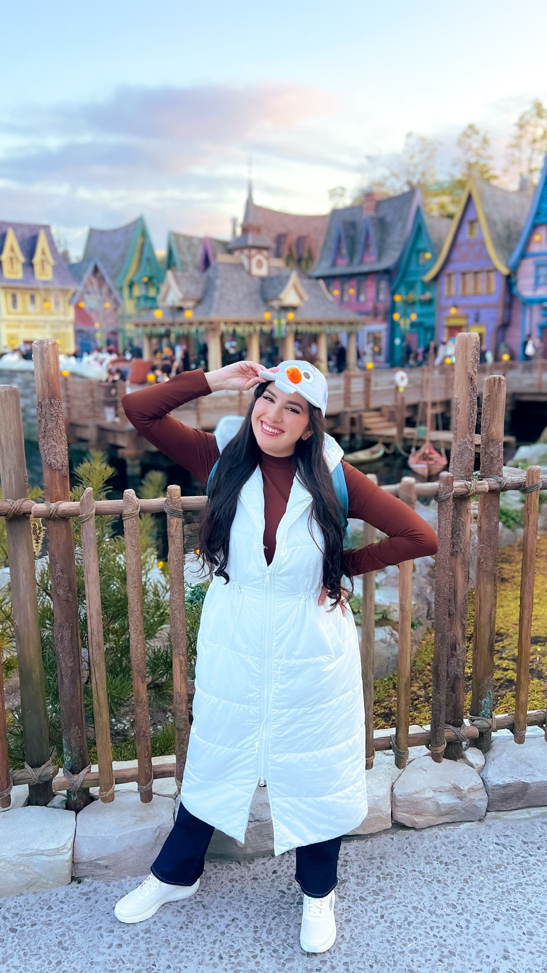 ☃️ I miss traveling to far off places — especially to places that feel truly magical ✨ My white puffer vest, brown thermal shirt and Disney Olaf hat were inspired by Frozen, one of my favorite movies and one of my favorite memories. 

🥰My first date with my now-husband was seeing Frozen in theaters when it first came out in 2013, and visiting Disney Sea in Tokyo this year in 2025 brought all that magic back. I went during February this year in the winter time, on Valentine’s Day which made it even more special. 💖

🏰Hoping to visit Arendelle again but next time staying in their Fantasy Springs hotel!

➕Follow for more magical style moments inspired by the places I love! Plus steal some of my must have travel essentials that I took during this visit to help you plan your most magical adventure✈️🧳

Disney travel essentials, Disney Tokyo Sea, Japan travel, Disney Frozen, Olaf inspired outfit, Olaf Halloween outfit inspo, Winter Disney outfit, Angie’s Magical Style 

#LTKHalloween #LTKTall #LTKTravel