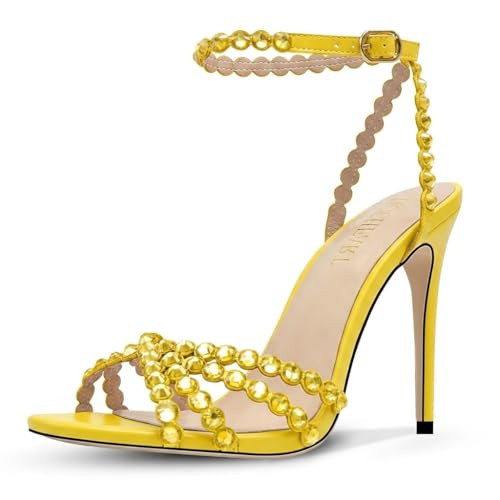HOCHFART Yellow Heels Womens High Heels Round Toe Wedding Bridal Sandals Unique Crystal Rhinestone Heel for Women Sexy Trendy Heel Size 6.5 | Amazon (US)