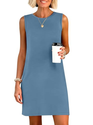 ANRABESS Womens Summer Casual Mini Dresses 2026 Sleeveless Crewneck Split Wrinkle-Free Beach Trav... | Amazon (US)