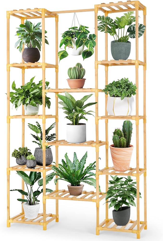 Plant Stand Indoor Outdoor,Yuego 13 Tier Bamboo Plant Stand 56in Tall Plant Stand Adjustable Shap... | Amazon (US)