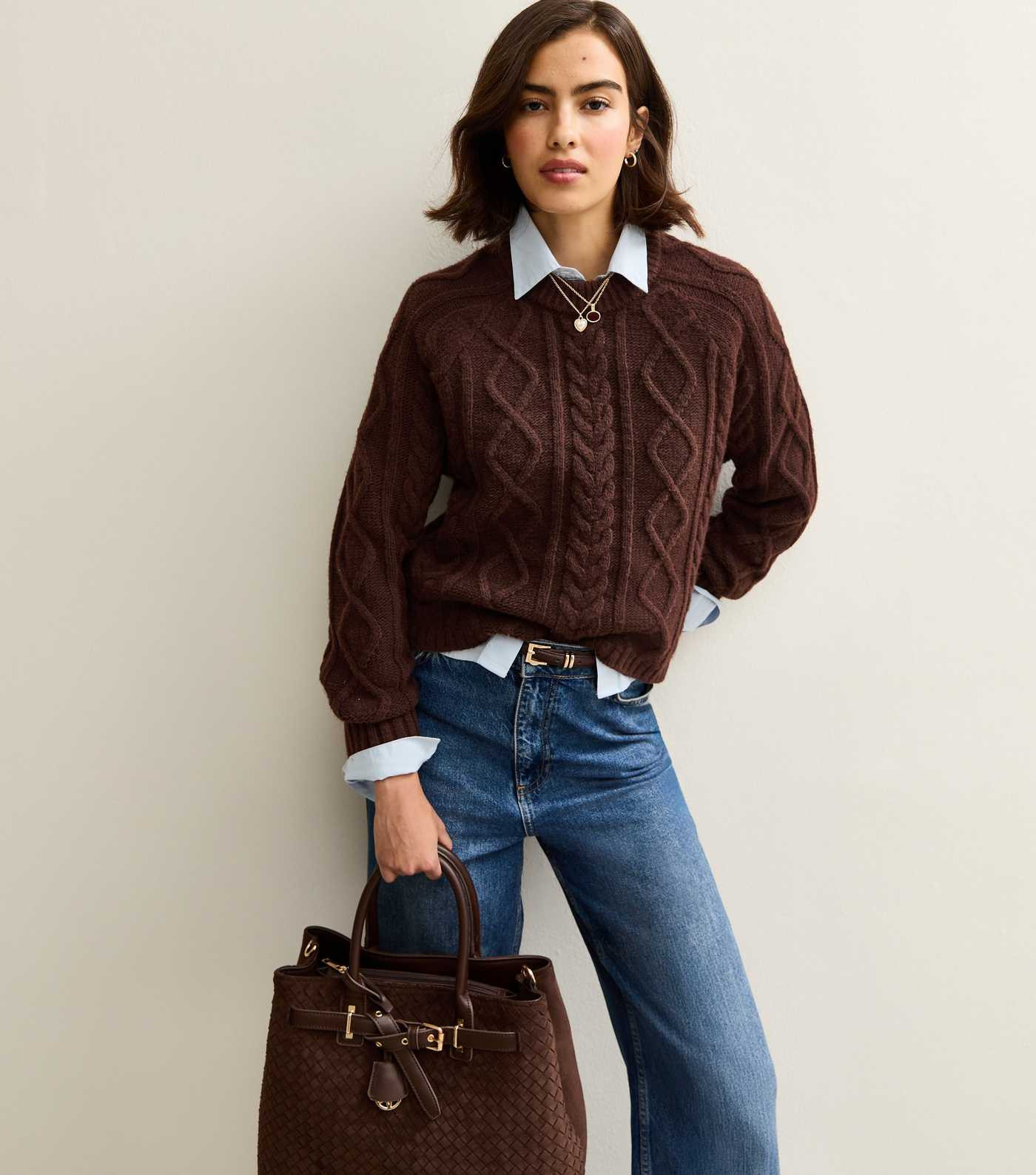 Brown Cable Knit Raglan Sleeve Jumper | New Look | New Look (UK)