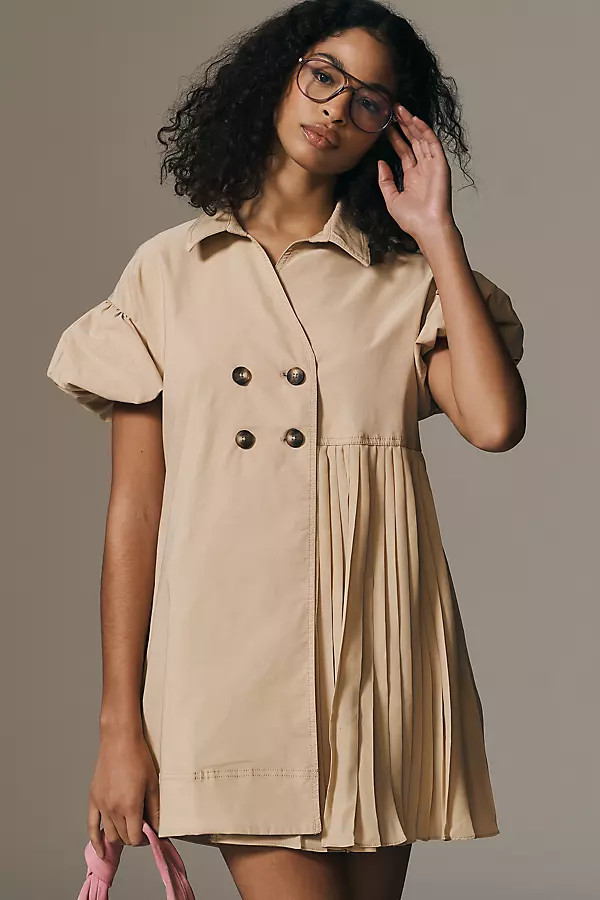 Maeve Puff-Sleeve Mini Trench Dress | Anthropologie (US)