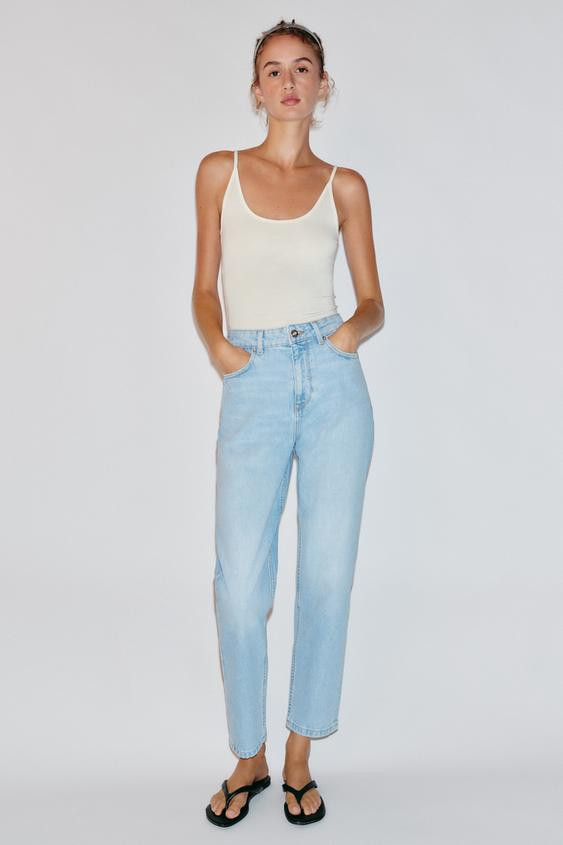 Zara - Z1975 High-Waist Mom Fit Jeans - Light Blue - 10 - Woman | Zara UK