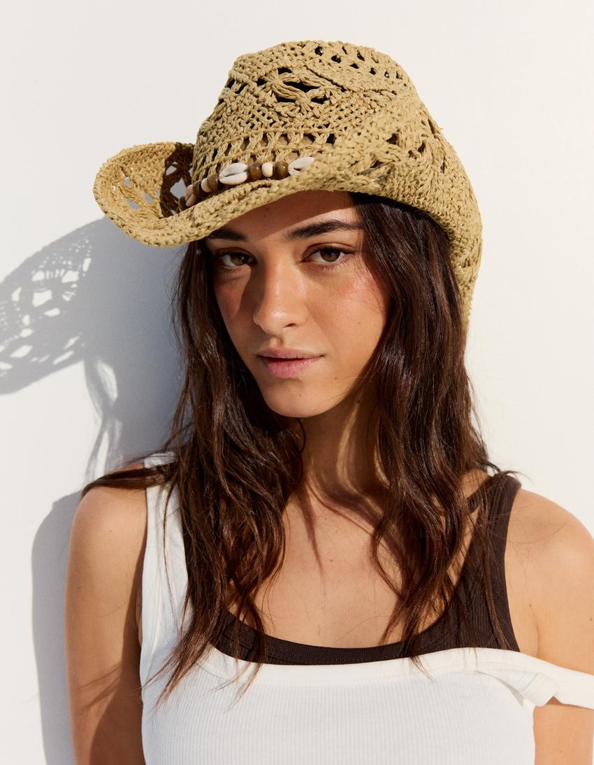 Cowboy hat with shells - Women | Bershka UK